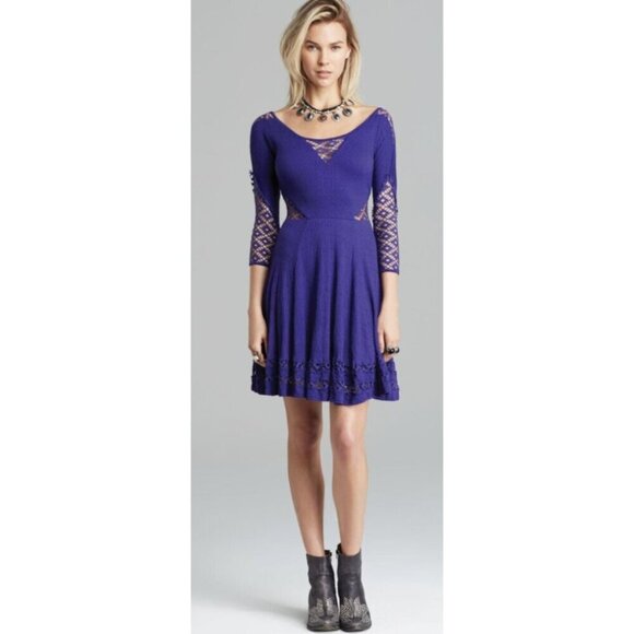 FREE PEOPLE To The Point Lace Crochet Swing Dress Violet Purple Boho Festival XS - Picture 1 of 14